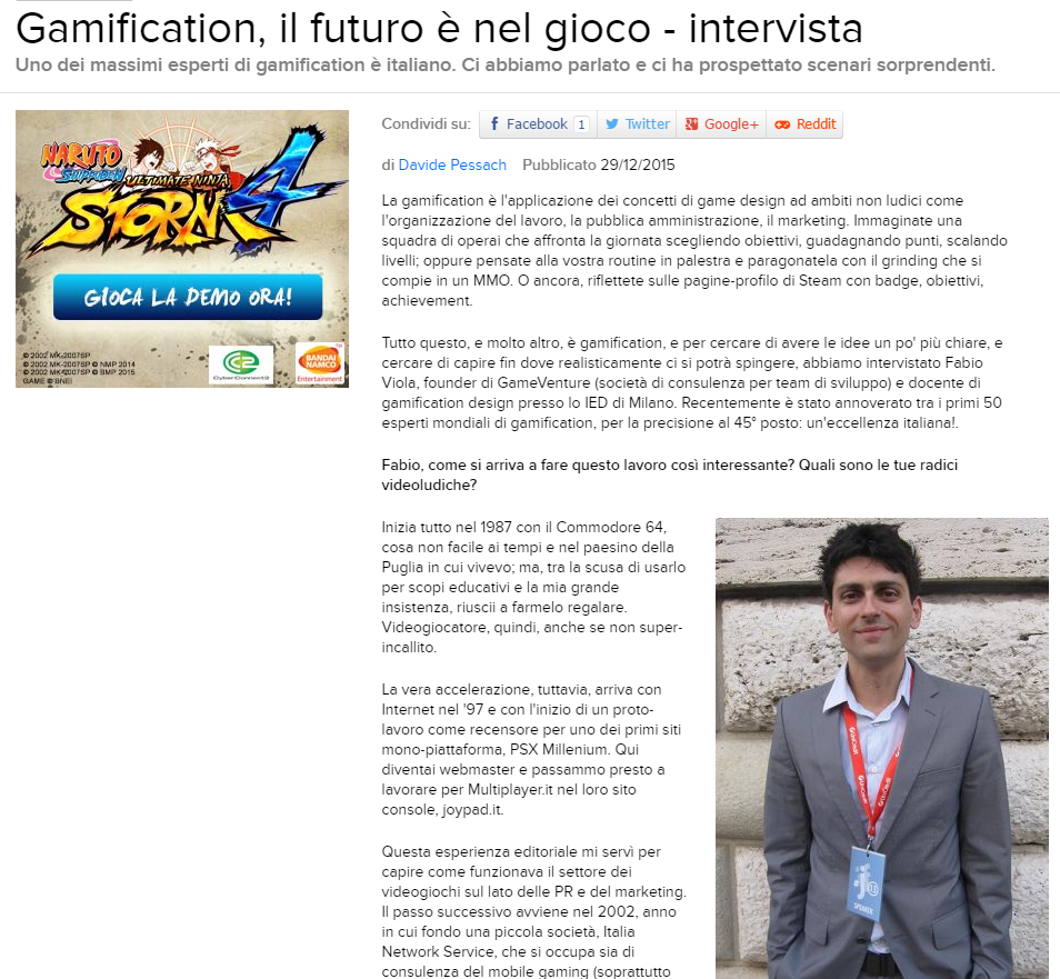 Gamification Designer Fabio Viola su Eurogamer